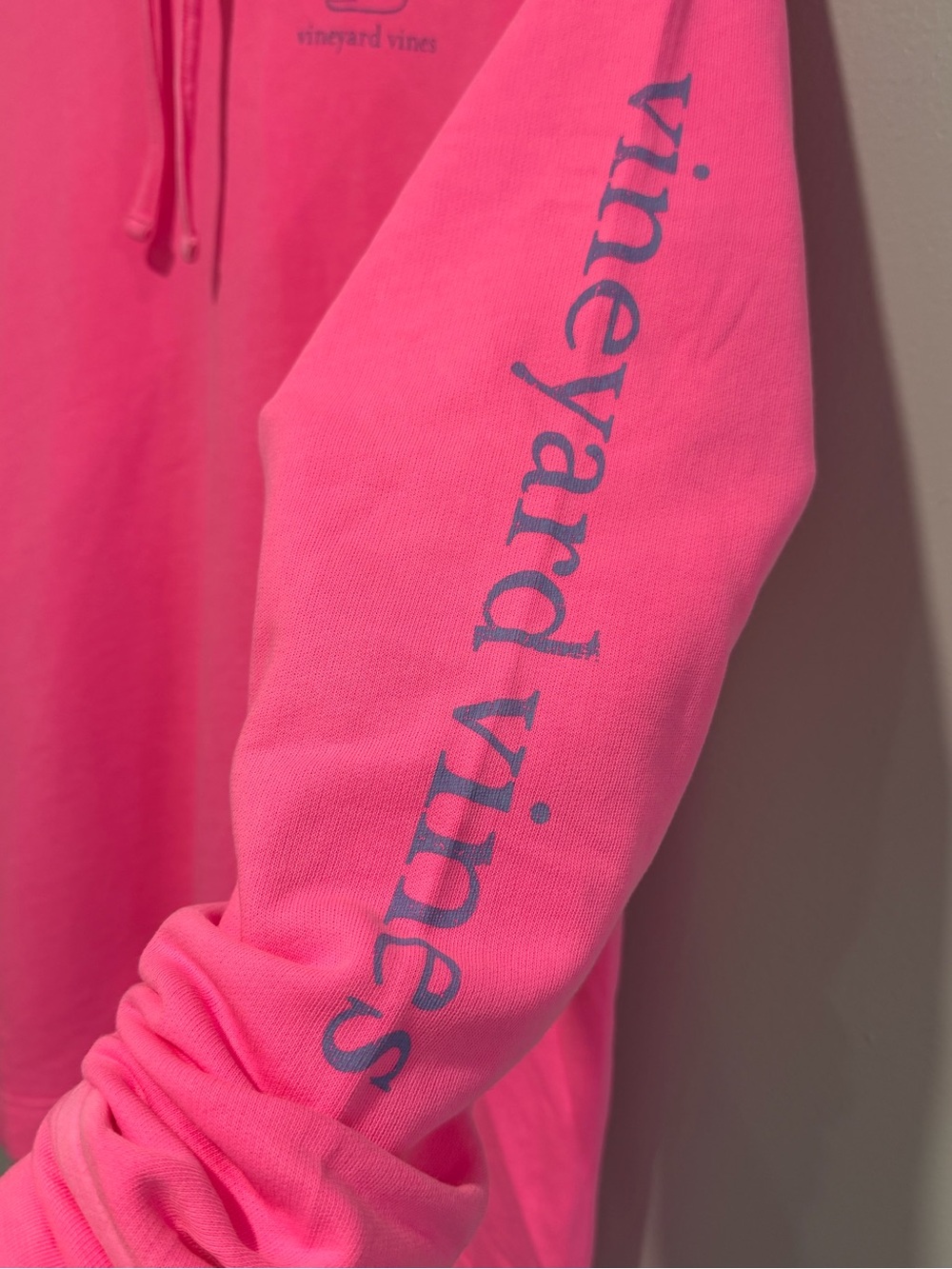 Vineyard Vines Neon Pink Crewneck with Navy Sleeve Logo